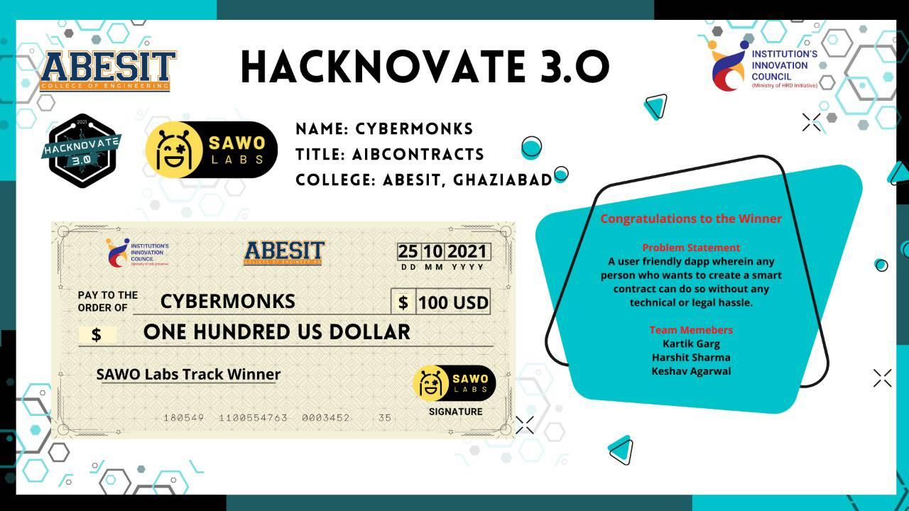 Congratulations to Sawo Labs Track Winner, ABESIT Ghaziabad Team !!! Hacknovate 3.0