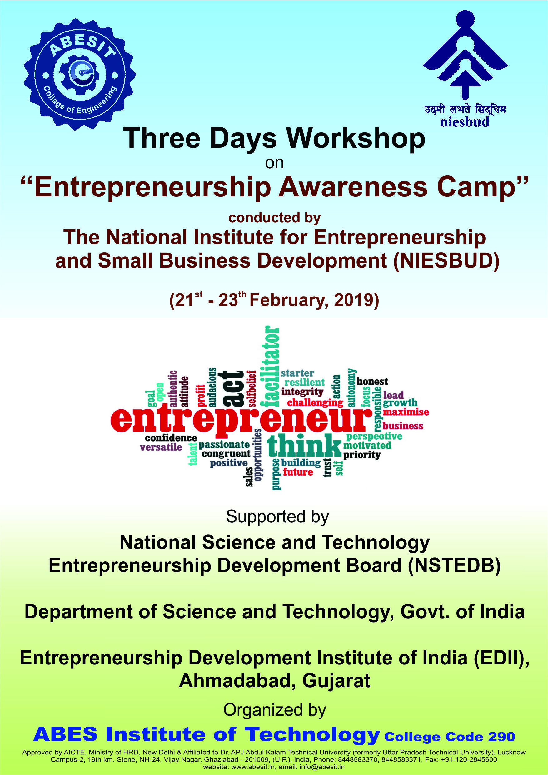 Notice for students regarding 3-Days Entrepreneurship Awareness Camp