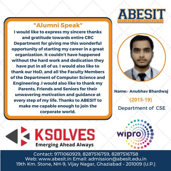 Alumni Speak –ANUBHAV BHARDWAJ(CSE)