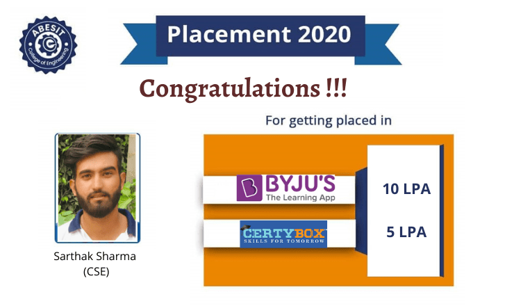 ABESIT congratulates Sarthak Sharma  for his successful placement offers