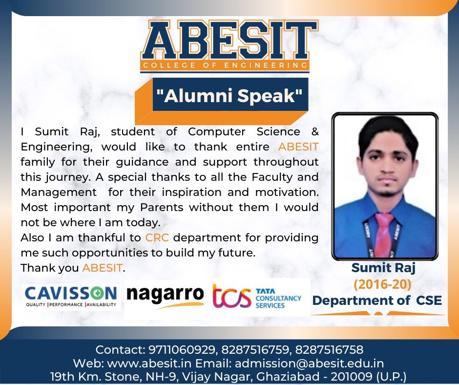 Alumni Speak –Sumit Raj (CSE)